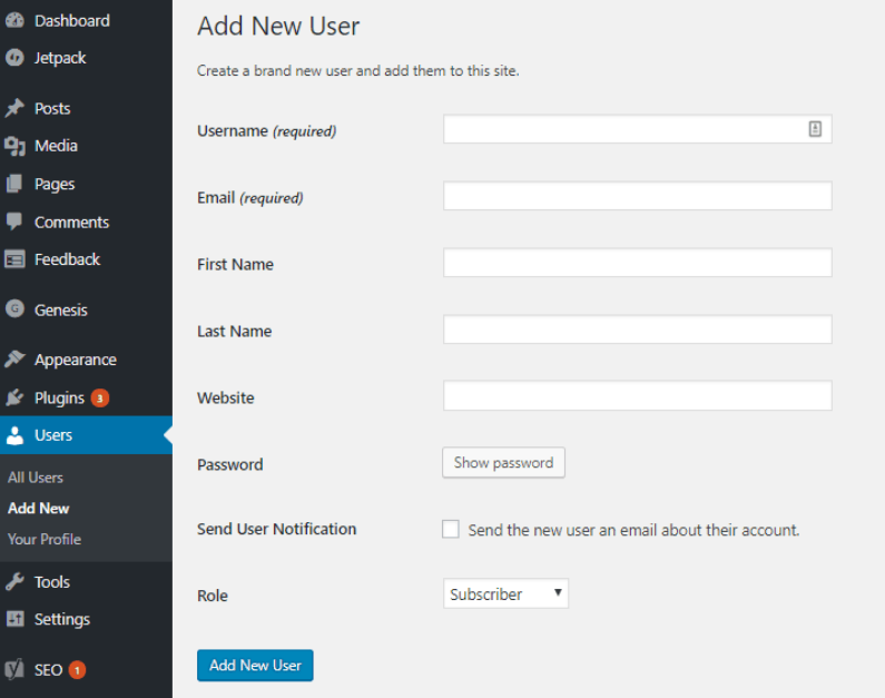 how to add a new user wordpress 2