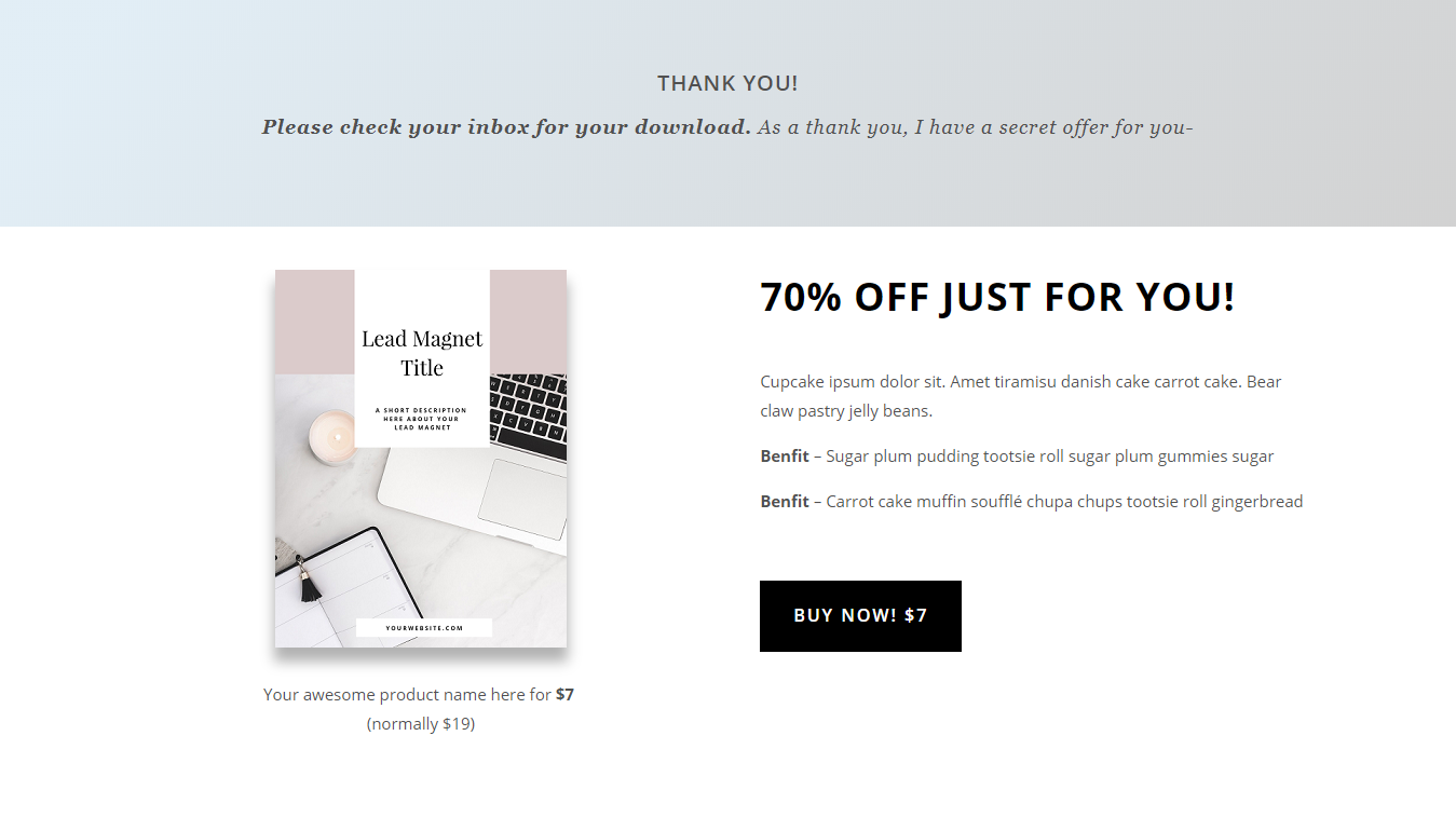 thank you page tripwire offer landing template