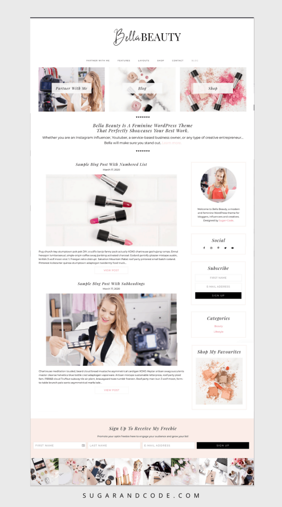 best beauty blog theme for beauty influencers bella wordpress layout template