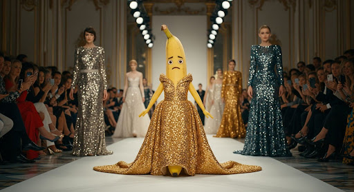 A Banana Trying To Blend In At A High End Fashion Show