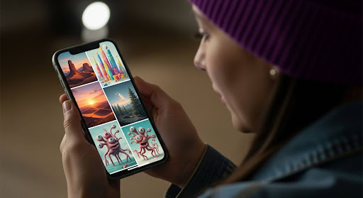 A Girl Watching Ai Generated Images On Phone